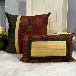 NEW Set Pier One Imports Silk Shantung Asian Floral Multi Colored Throw Pillow